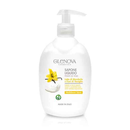 Glenova Sapone Liquido Mani/Viso Latte Mandorla e Fiori di Vaniglia 500 ml
